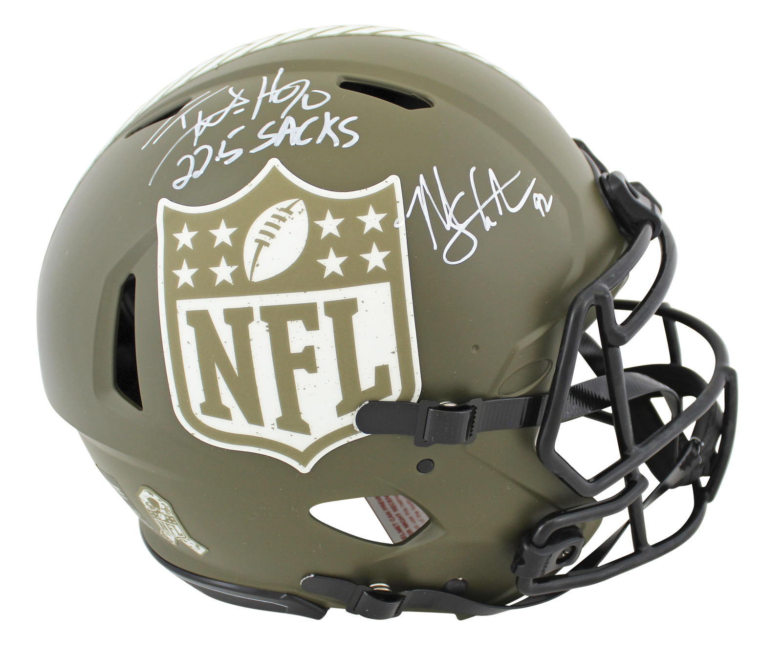 T.J. Watt & Michael Strahan 22.5 Sacks Signed STS F/S Speed Proline Helmet BAS W
