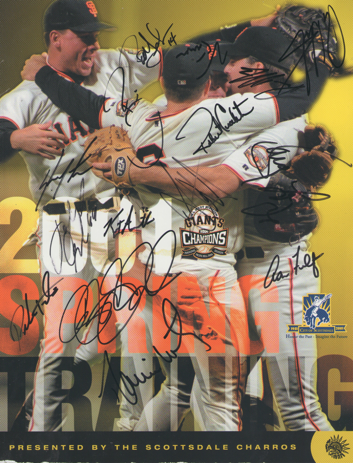 *2001 SAN FRANCISCO GIANTS* TEAM SIGNED OFFICIAL MAGAZINE S2 COA GFA COLLECTIBLE MEMORABILIA