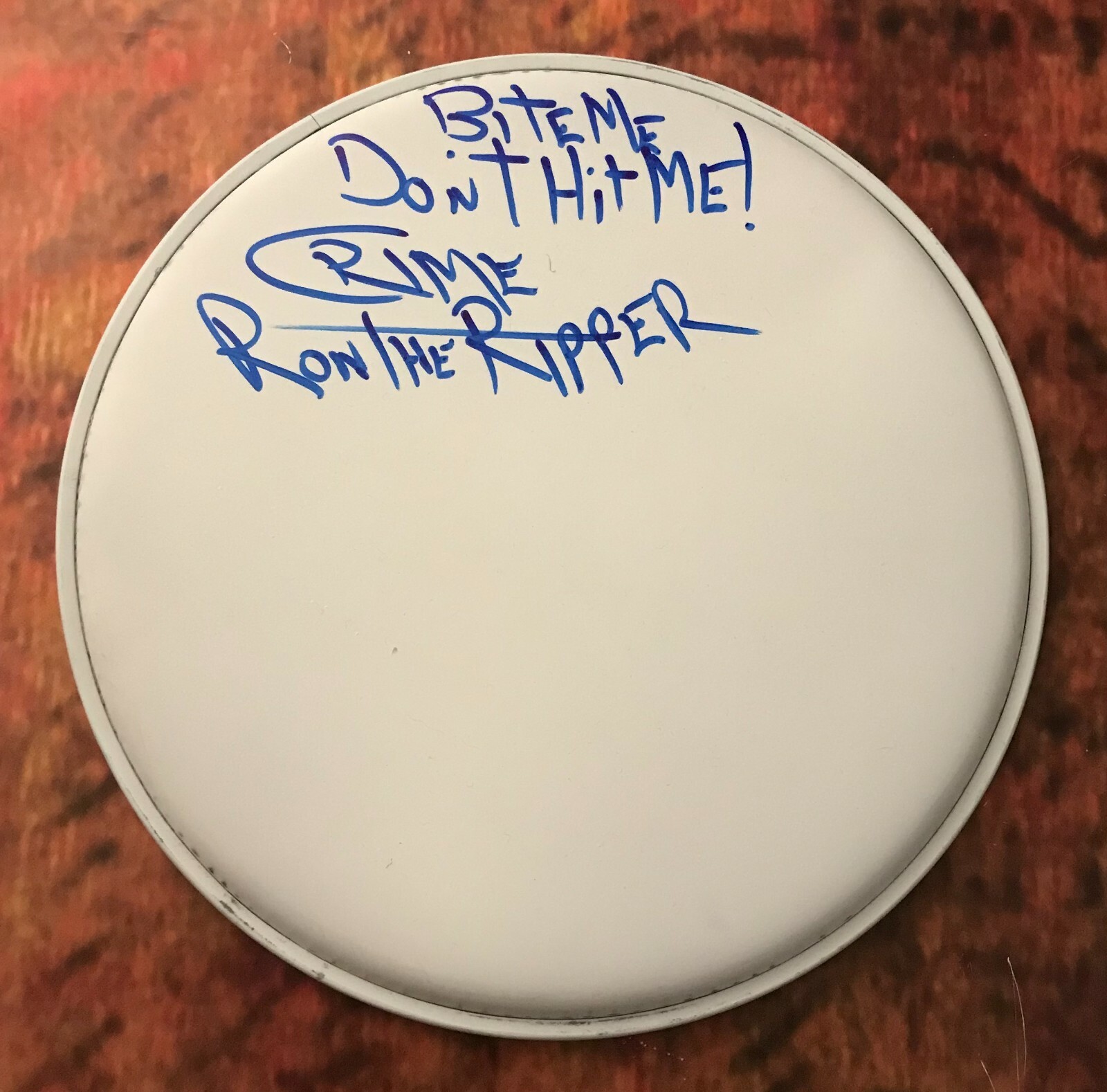 GFA Crime Band * RON THE RIPPER GRECO * Signed Autograph Drumhead AD2 COA
