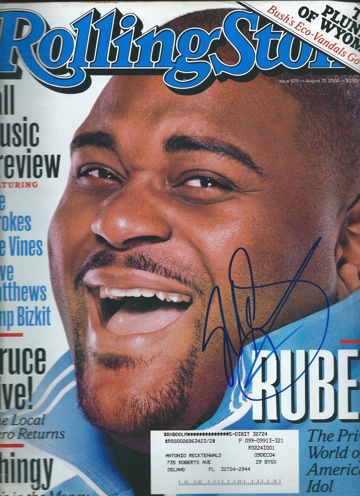 **GFA Rolling Stone *RUBEN STUDDARD* Signed Magazine AD1 COA**