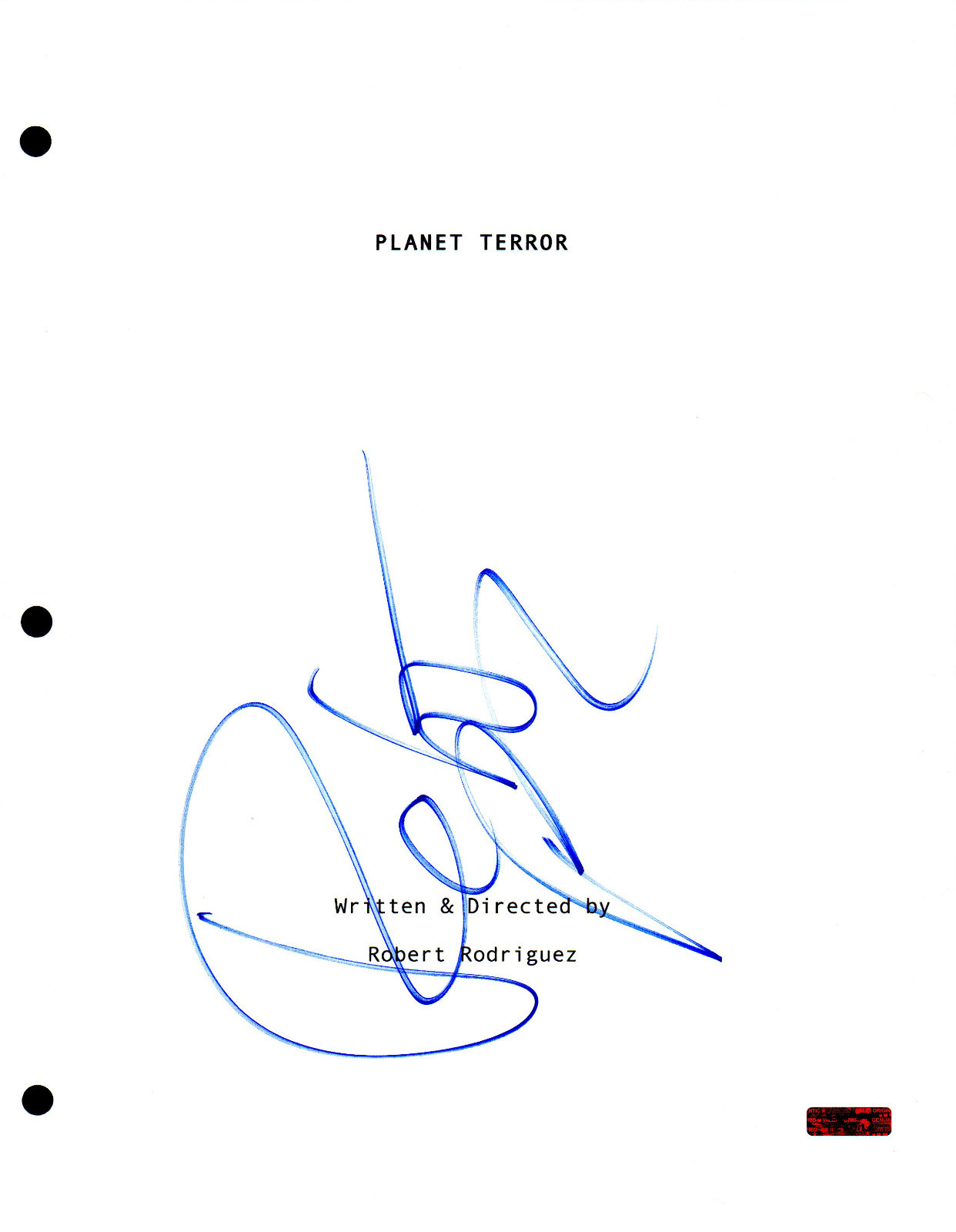GFA Planet Terror * ROBERT RODRIGUEZ * Signed Full Movie Script AD1 COA
