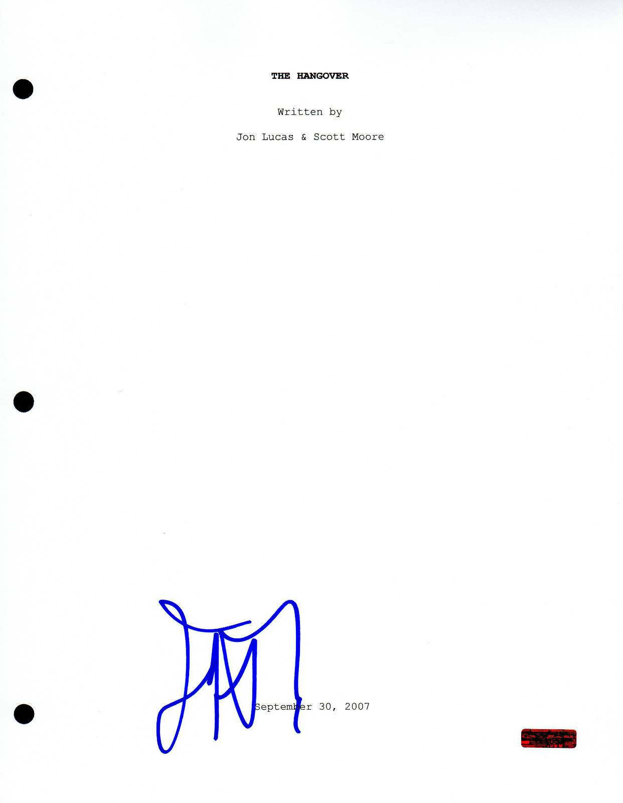 GFA The Hangover * JEFFREY TAMBOR * Signed Full Movie Script AD1 COA
