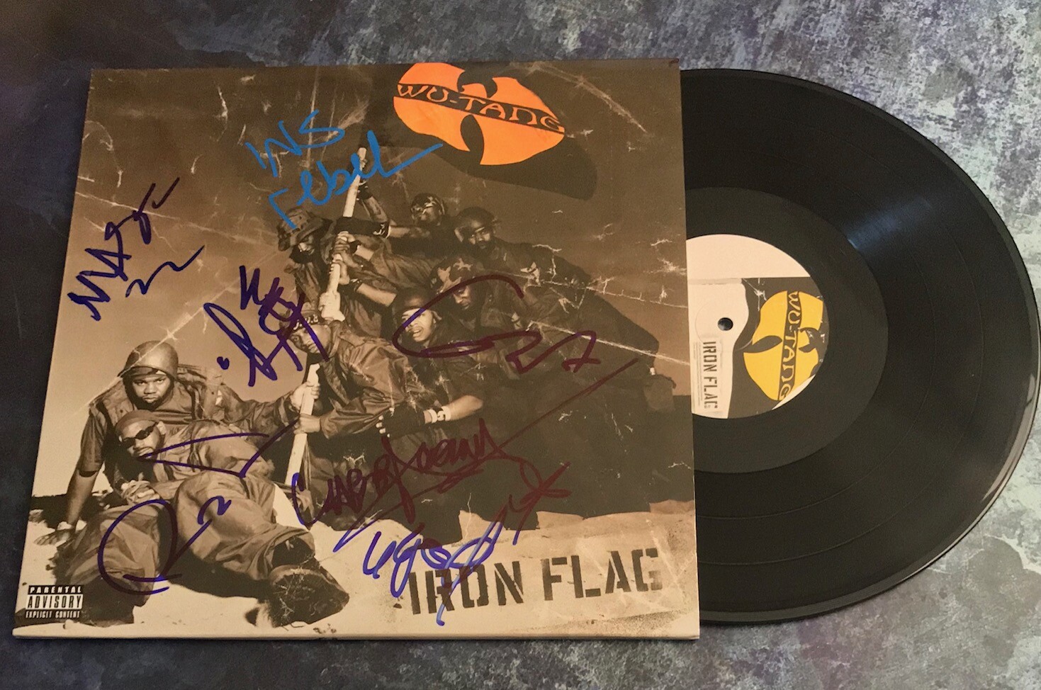 GFA Iron Flag Rza Method Man x7 * WU-TANG CLAN * Signed Record Album AD3 COA