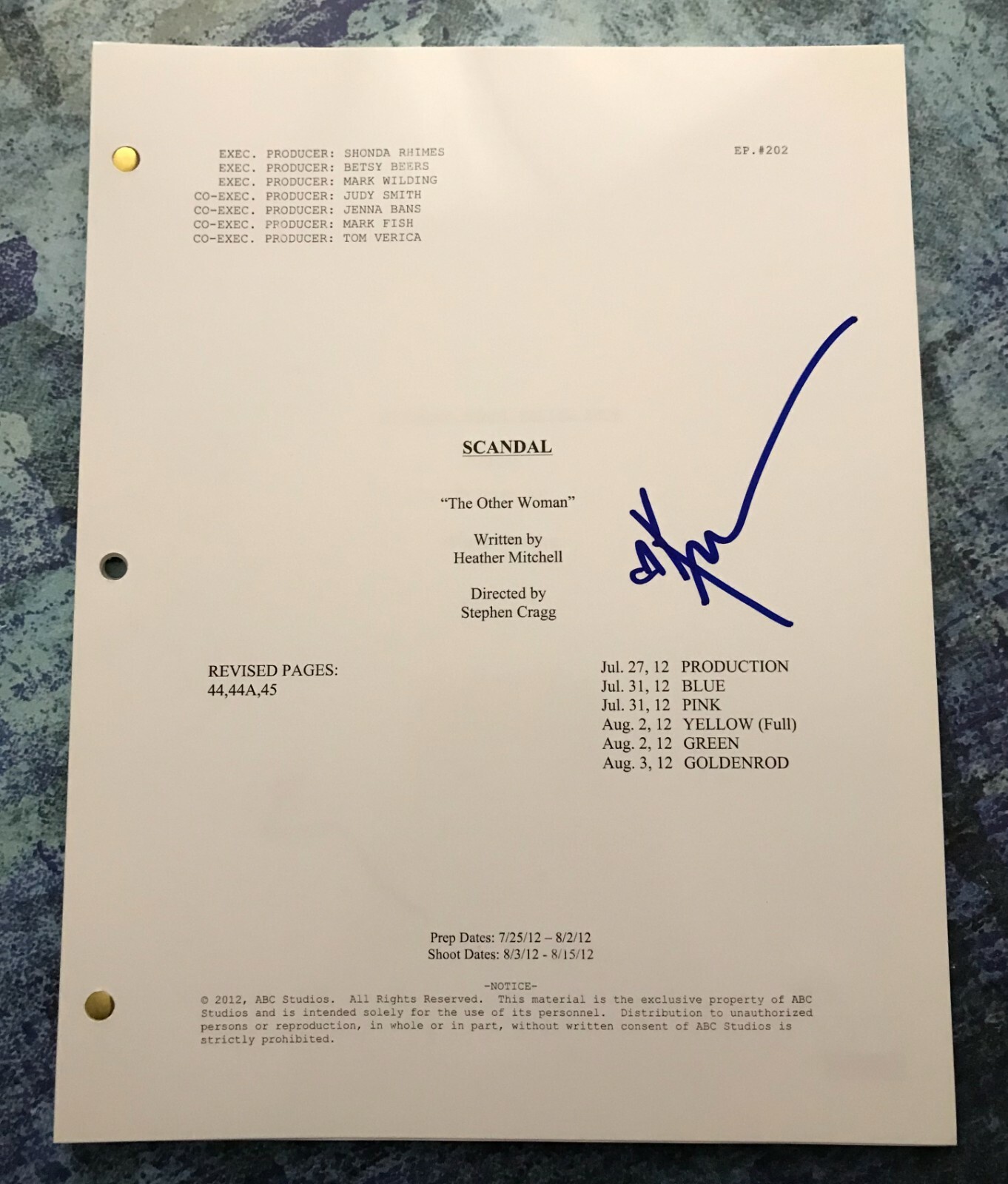 GFA Scandal Olivia Pope Star * KERRY WASHINGTON * Signed Autograph Script K1 COA
