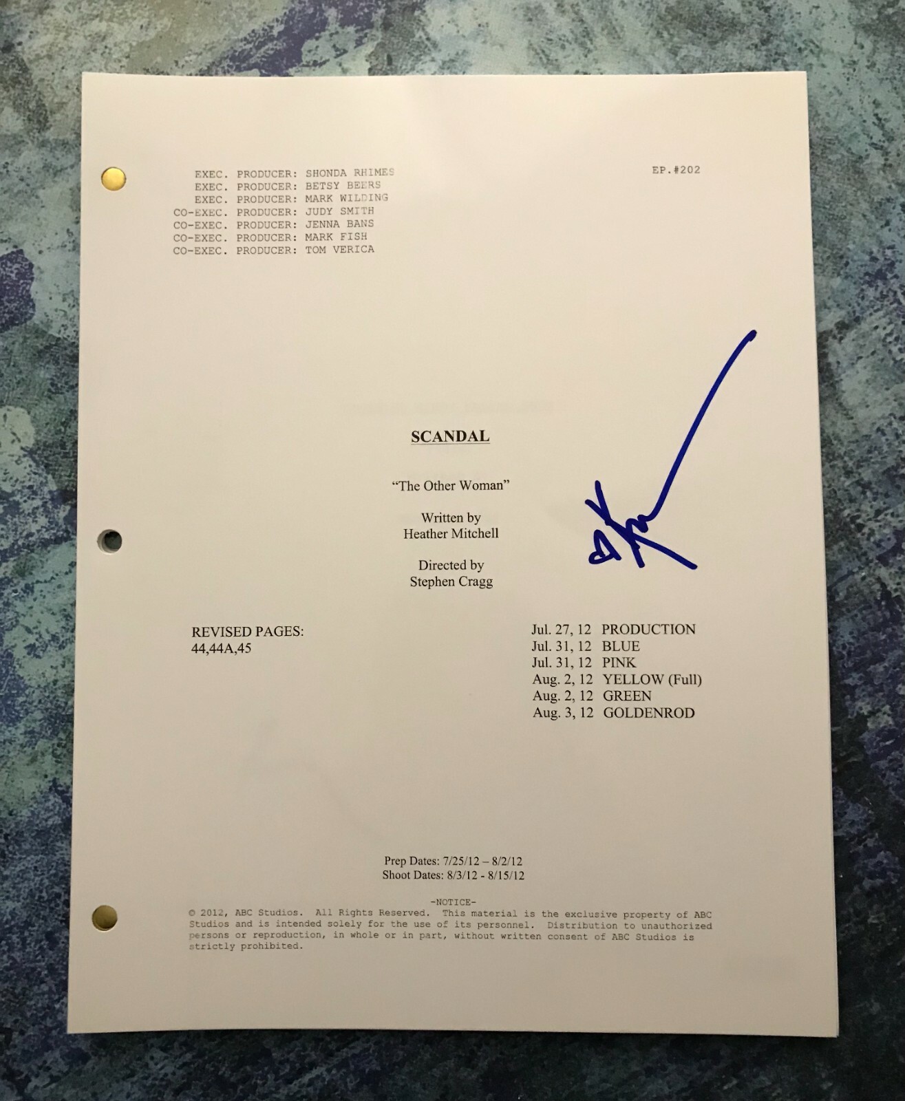 GFA Scandal Olivia Pope Star * KERRY WASHINGTON * Signed Autograph Script K3 COA
