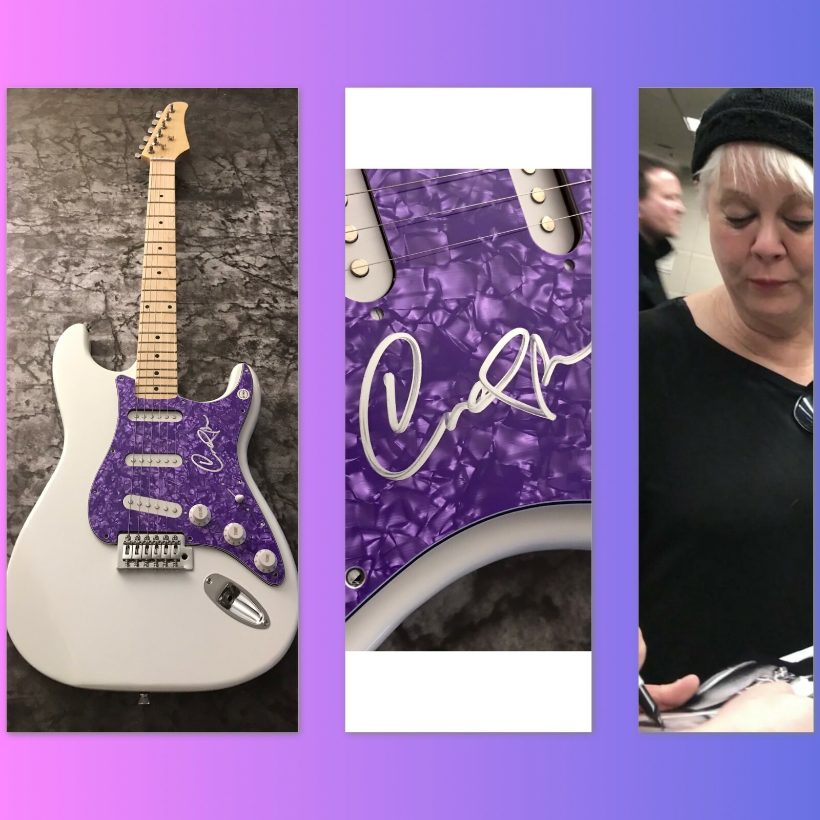 GFA The B-52s Love Shack * CINDY WILSON * Signed White Electric Guitar B52 COA