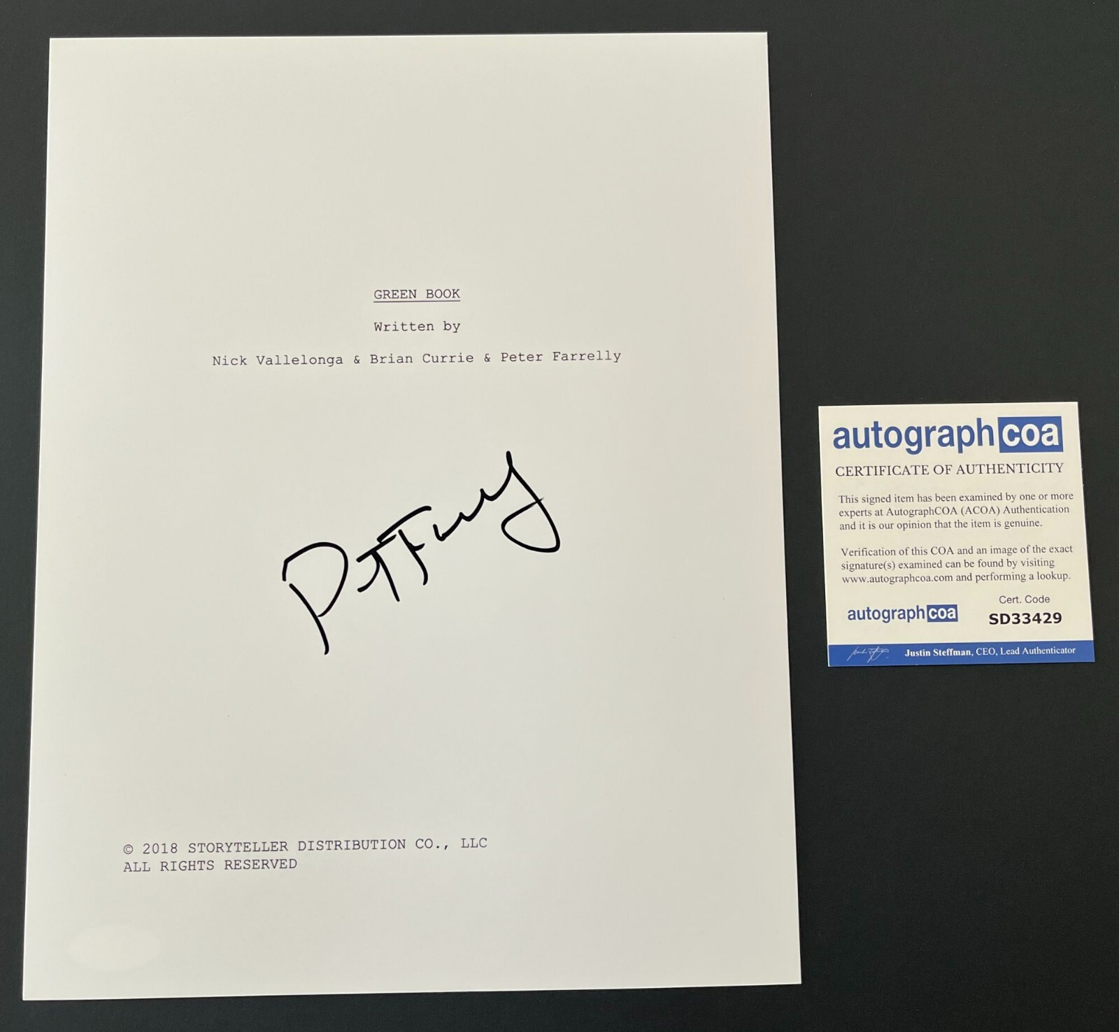PETER FARRELLY SIGNED AUTOGRAPH GREEN BOOK 116 PAGE SCRIPT w/EXACT PROOF
