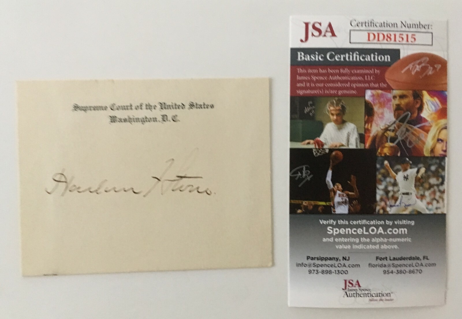 Harlan Stone Signed Autographed Supreme Court Card JSA Certified
