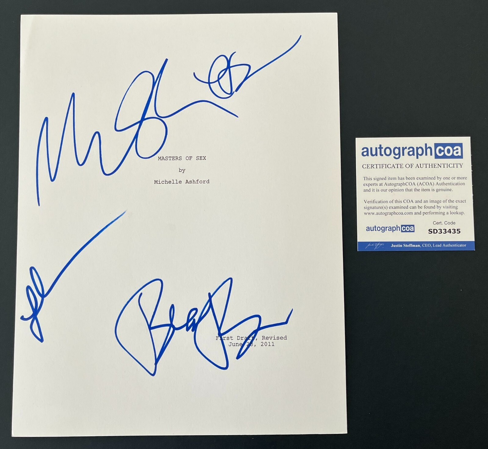 LIZZY CAPLAN MICHAEL SHEEN +2 SIGNED MASTERS OF SEX 66 PAGE FULL SCRIPT w/PROOF
