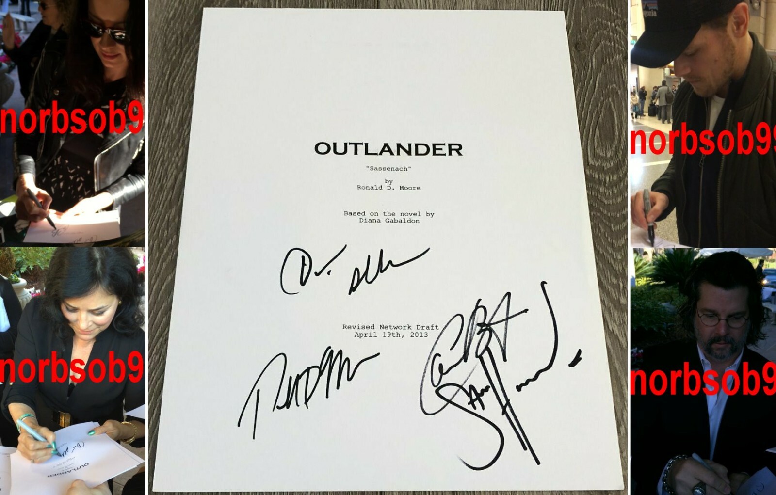 OUTLANDER HEUGHAN BALFE GABALDON +1 SIGNED PILOT SCRIPT w/EXACT PROOF & BAS COA
