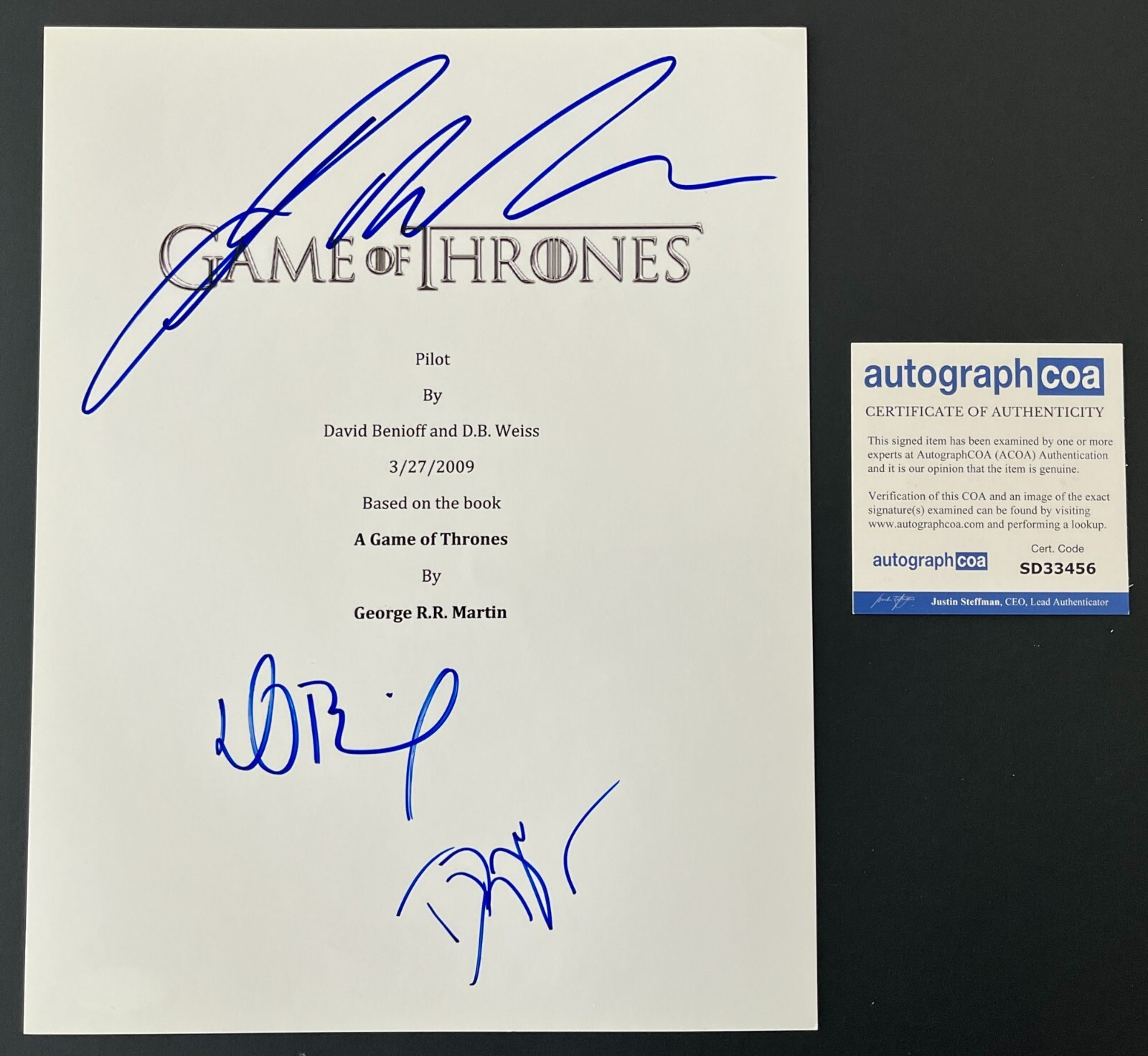 GEORGE R.R. MARTIN BENIOFF & WEISS SIGNED GAME OF THRONES PILOT SCRIPT w/PROOF
