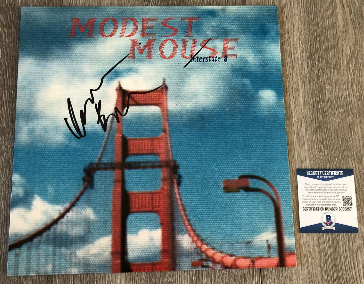 ISAAC BROCK SIGNED MODEST MOUSE INTERSTATE 8 VINYL ALBUM w/PROOF BECKETT BAS COA
