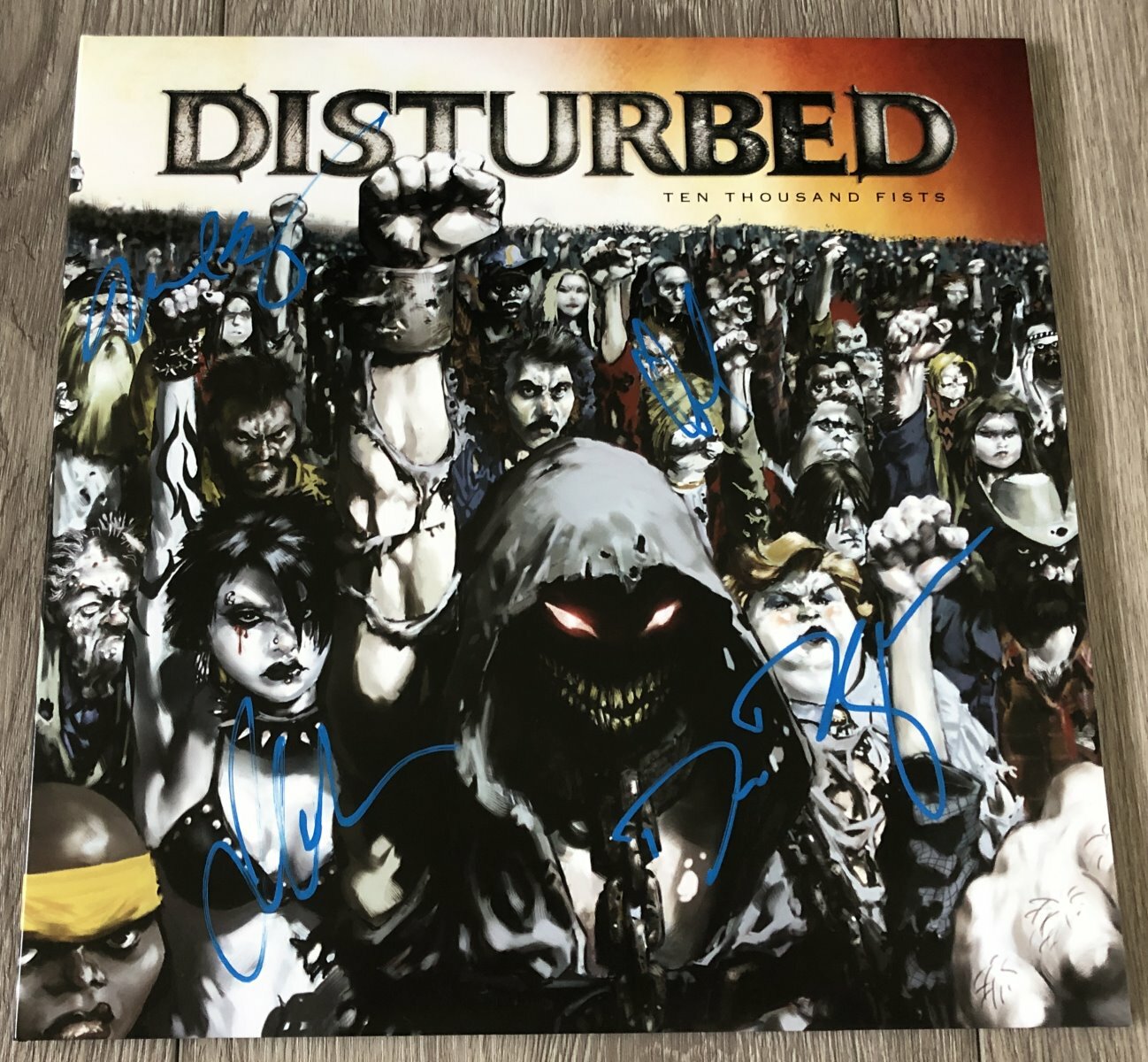 DISTURBED SIGNED TEN THOUSAND FISTS VINYL ALBUM DAVID DRAIMAN +3 EXACT PROOF
