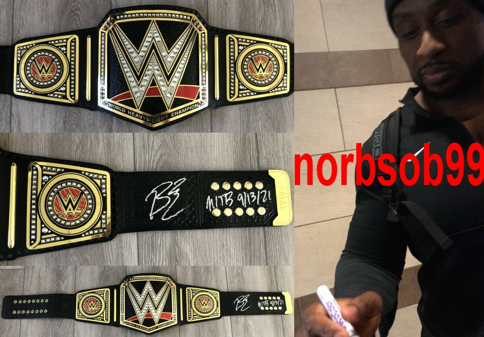 BIG E SIGNED WWE CHAMPIONSHIP LEATHER BELT INSCRIPTION W/EXACT PROOF BECKETT COA COLLECTIBLE MEMORABILIA
