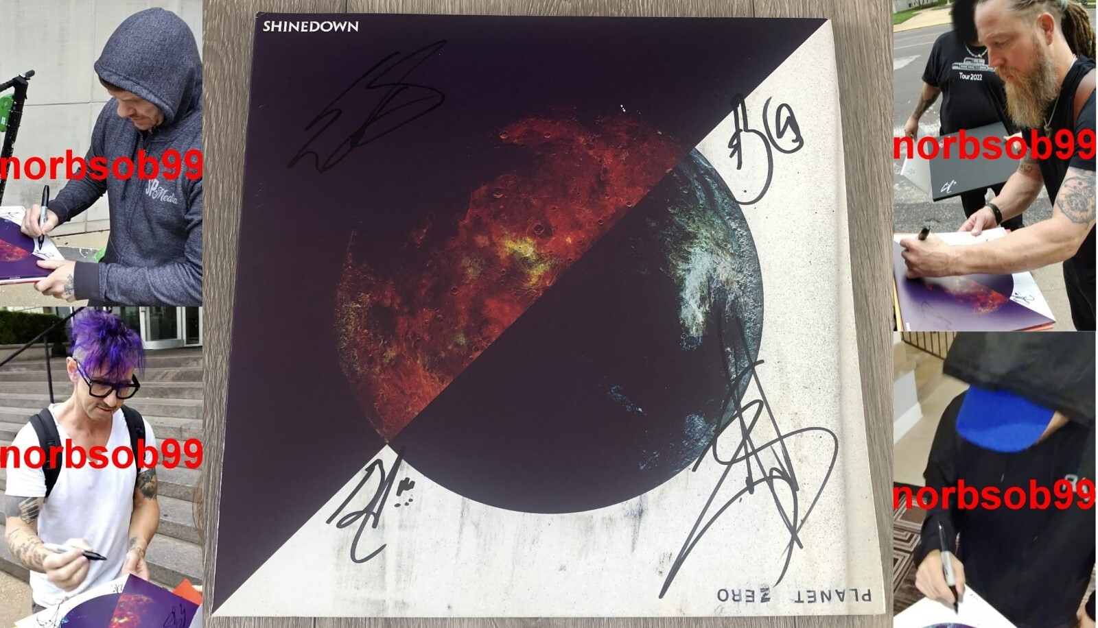 SHINEDOWN BRENT SMITH +3 SIGNED AUTOGRAPH PLANET ZERO VINYL RECORD w/EXACT PROOF
