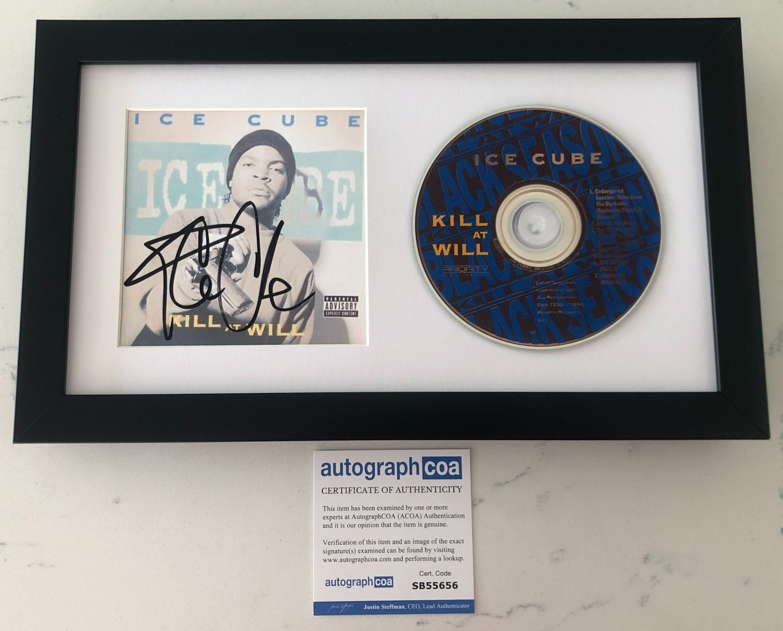 ICE CUBE N.W.A. SIGNED KILL AT WILL FRAMED & MATTED CD w/ AUTOGRAPH ACOA
