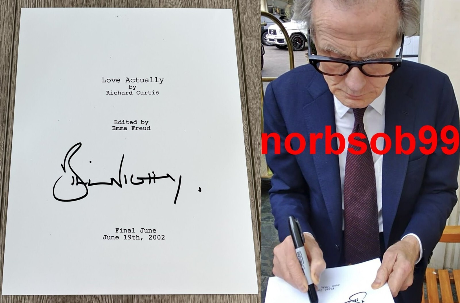 BILL NIGHY SIGNED AUTOGRAPH LOVE ACTUALLY FULL 131 PG SCRIPT w/EXACT PROOF
