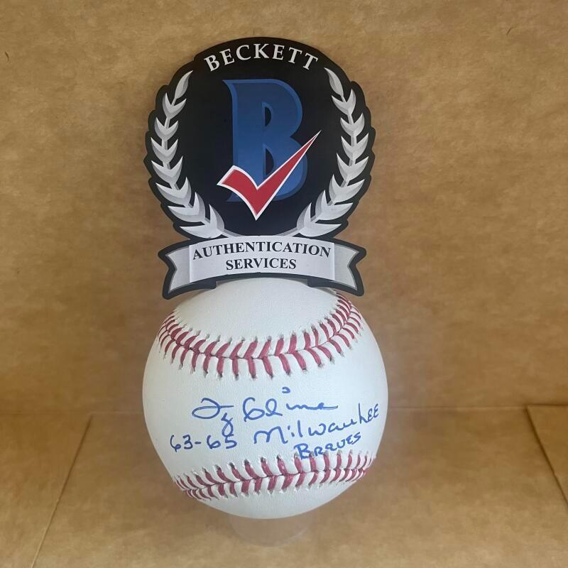 TY CLINE 63-65 MILWAUKEE BRAVES SIGNED AUTO M.L.BASEBALL BECKETT AUTHENTICATED