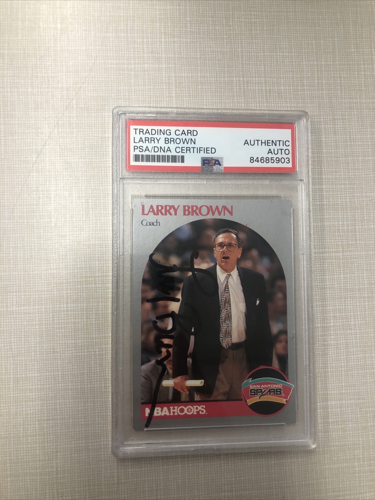 LARRY BROWN SIGNED AUTOGRAPH TRADING CARD PSA SLAB COA 1990 NBA HOOPS SPURS HOF
