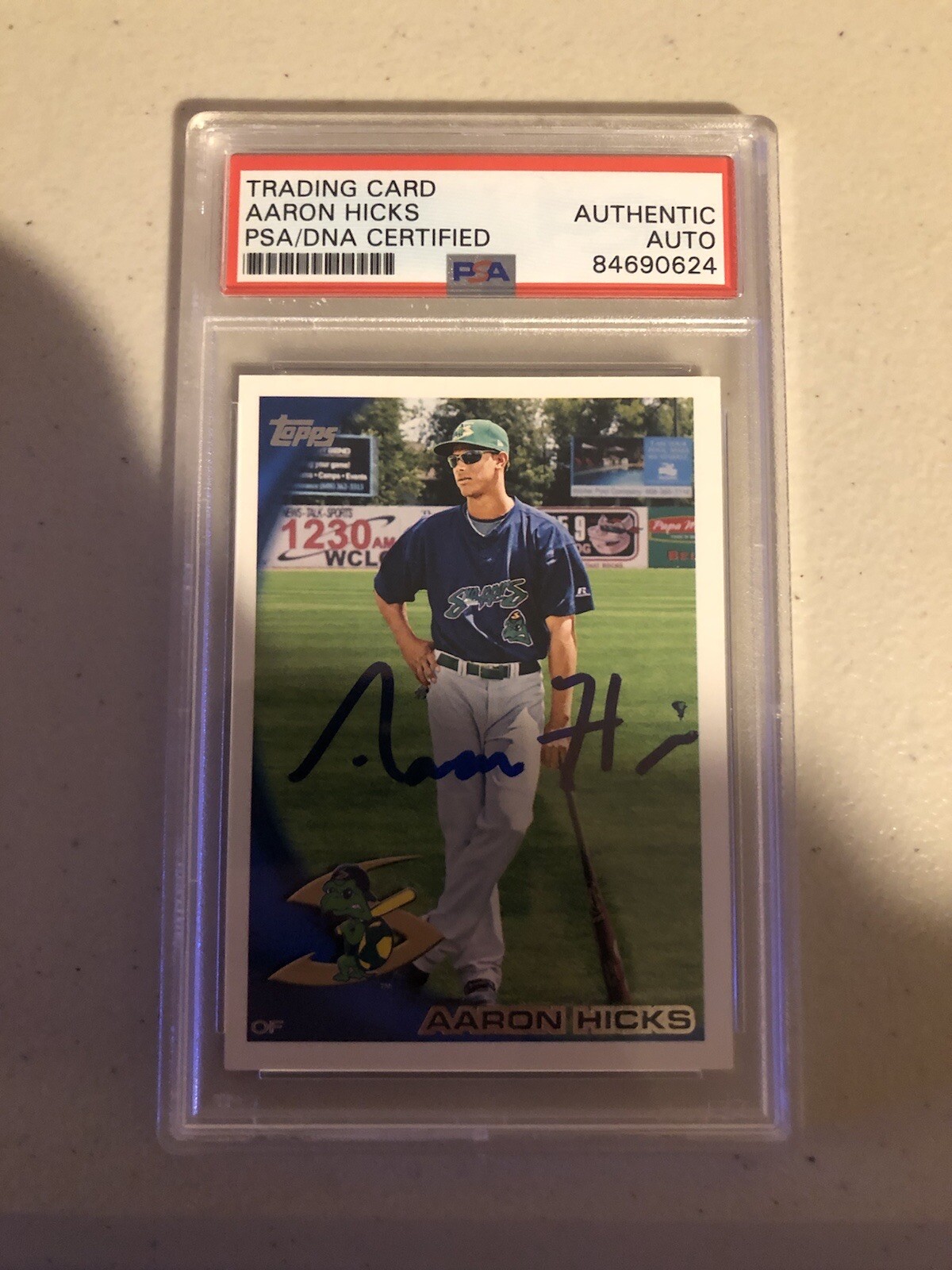 AARON HICKS 2010 TOPPS PRO DEBUT SIGNED AUTOGRAPH TRADING CARD PSA COA SLAB