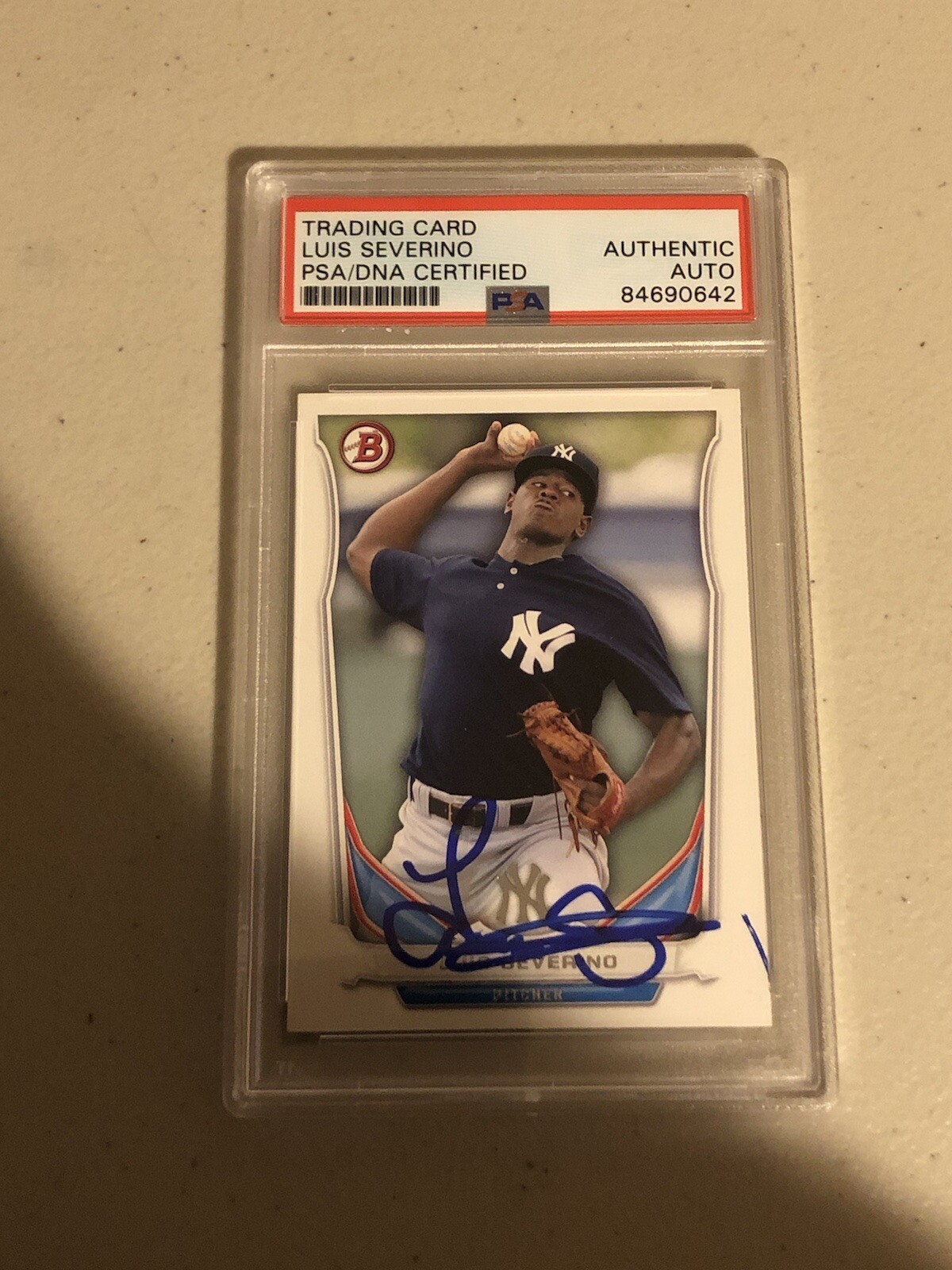 LUIS SEVERINO SIGNED AUTOGRAPH TRADING CARD PSA DNA COA 2014 BOWMAN YANKEES