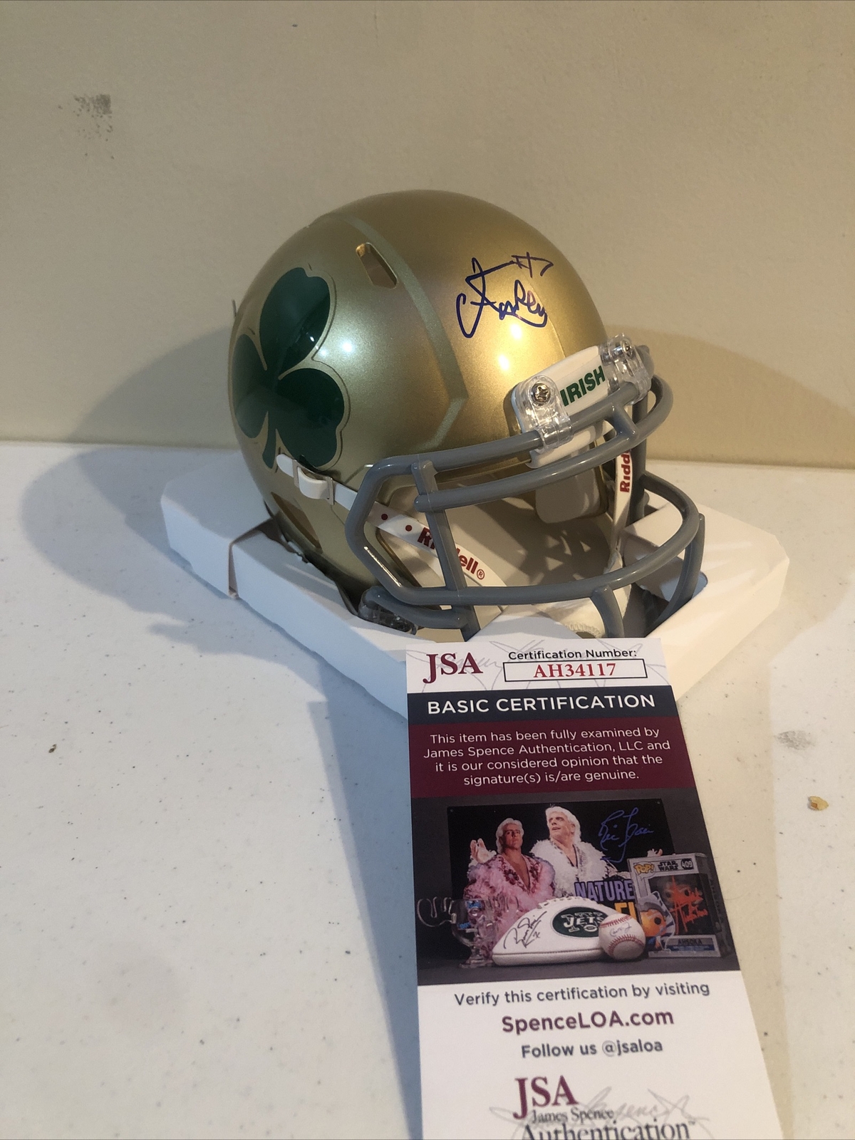 NOTRE DAME FIGHTING IRISH- ISAIAH FOSKEY SIGNED AUTOGRAPH MINI HELMET JSA COA