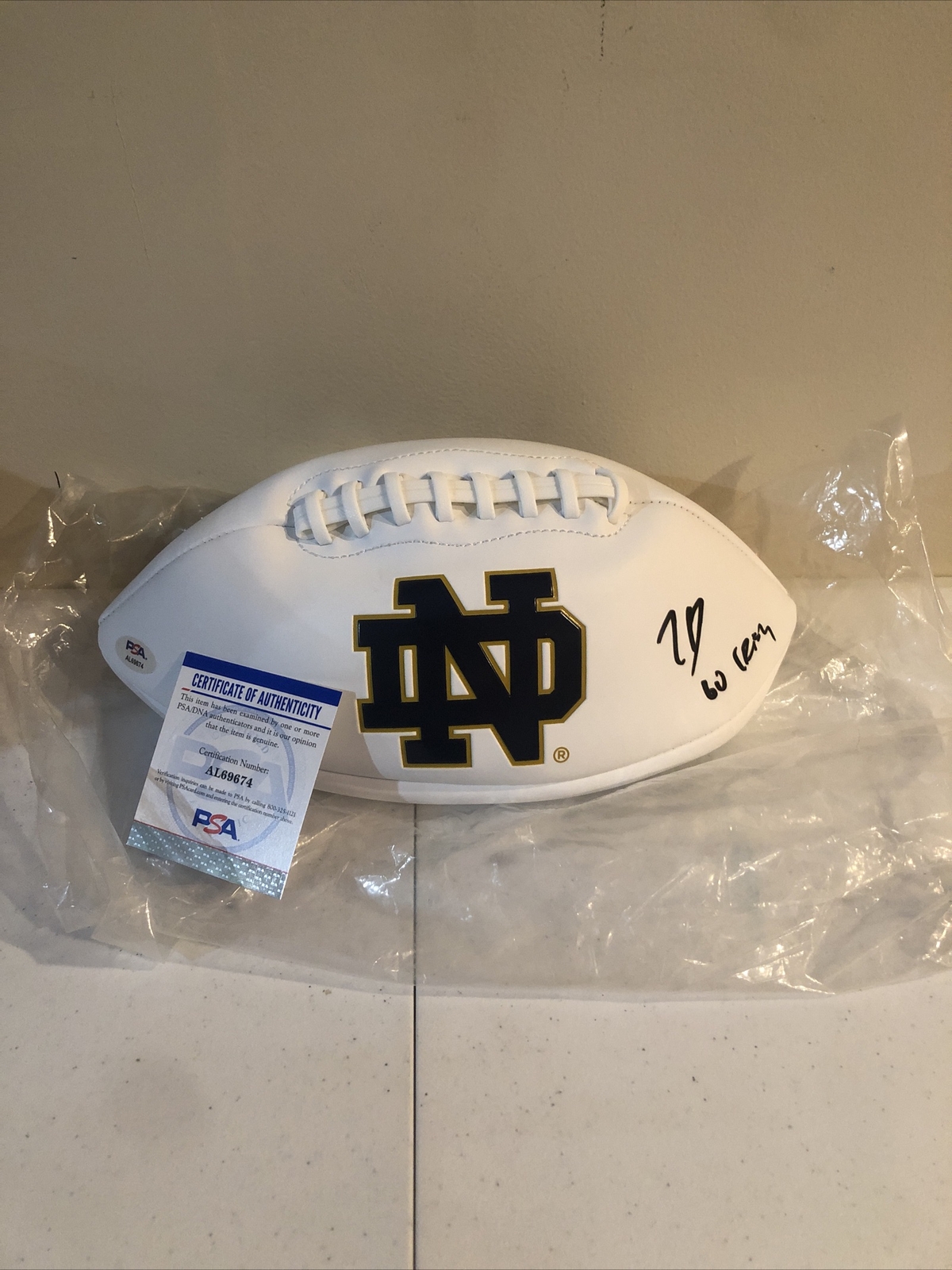 NOTRE DAME FIGHTING IRISH- TYLER BUCHNER SIGNED AUTOGRAPH LOGO FOOTBALL PSA COA