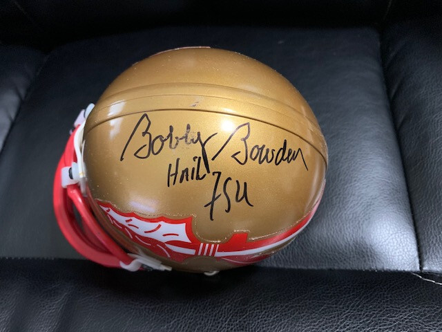 BOBBY BOWDEN HAND SIGNED FLORIDA STATE MINI HELMET HAIL FSU JSA