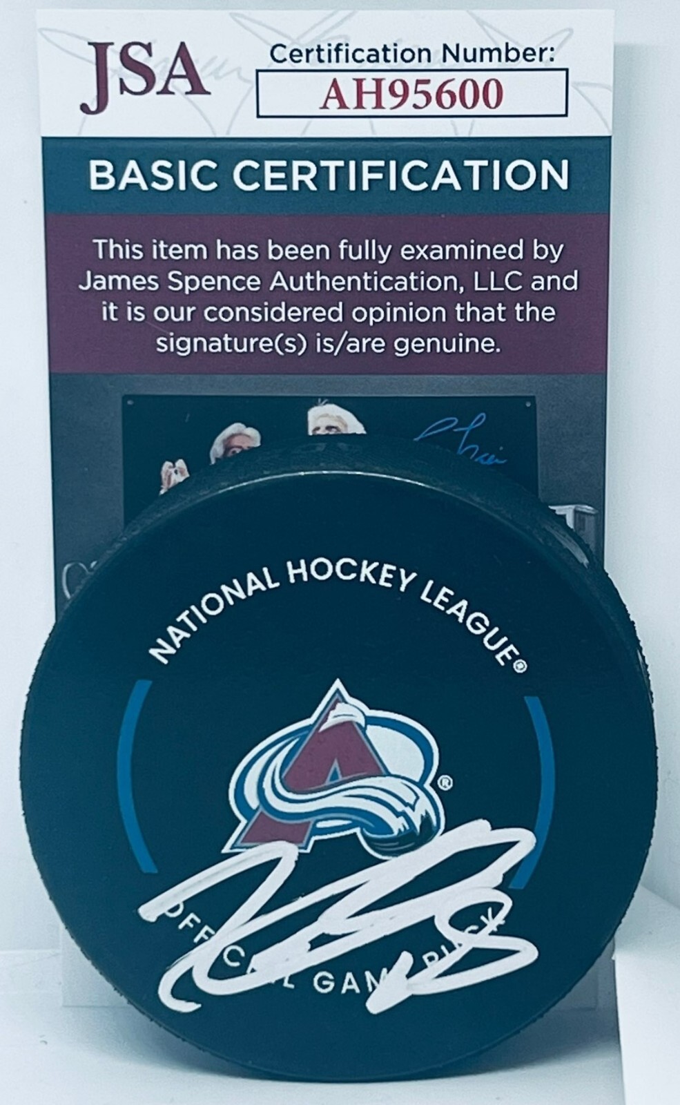 Alex Newhook signed Colorado Avalanche Official Game Puck autographed Avs JSA