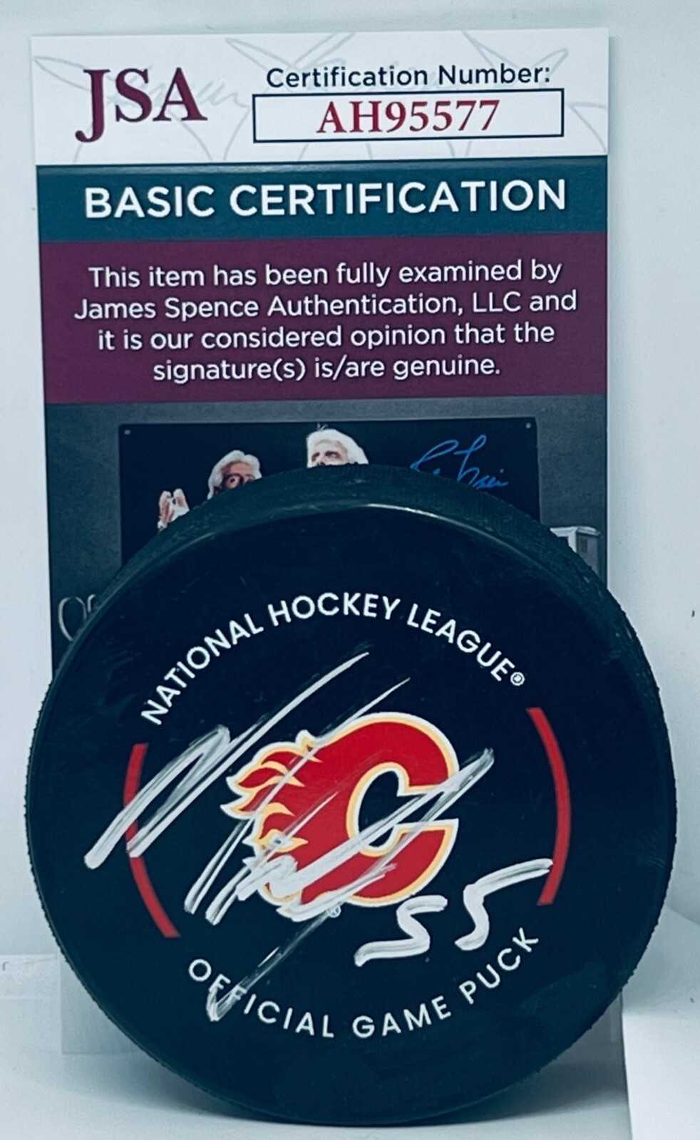 Noah Hanifin signed Calgary Flames Game Puck autographed JSA