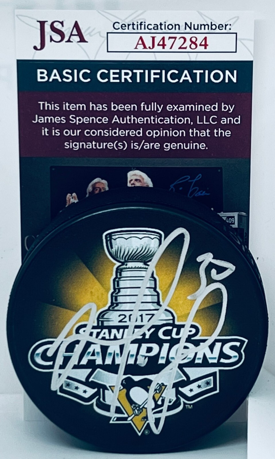 Matt Murray signed Pittsburgh Penguins 2017 Stanley Cup Champs Puck JSA
