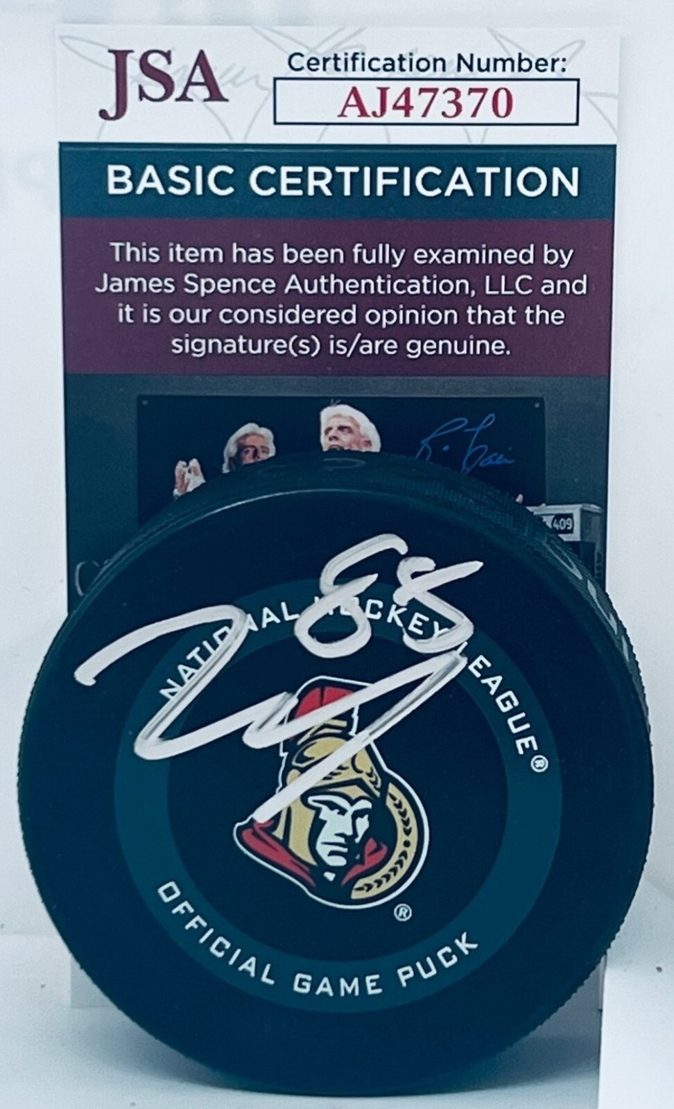 Jake Sanderson signed Ottawa Senators Official Game Puck autographed JSA

