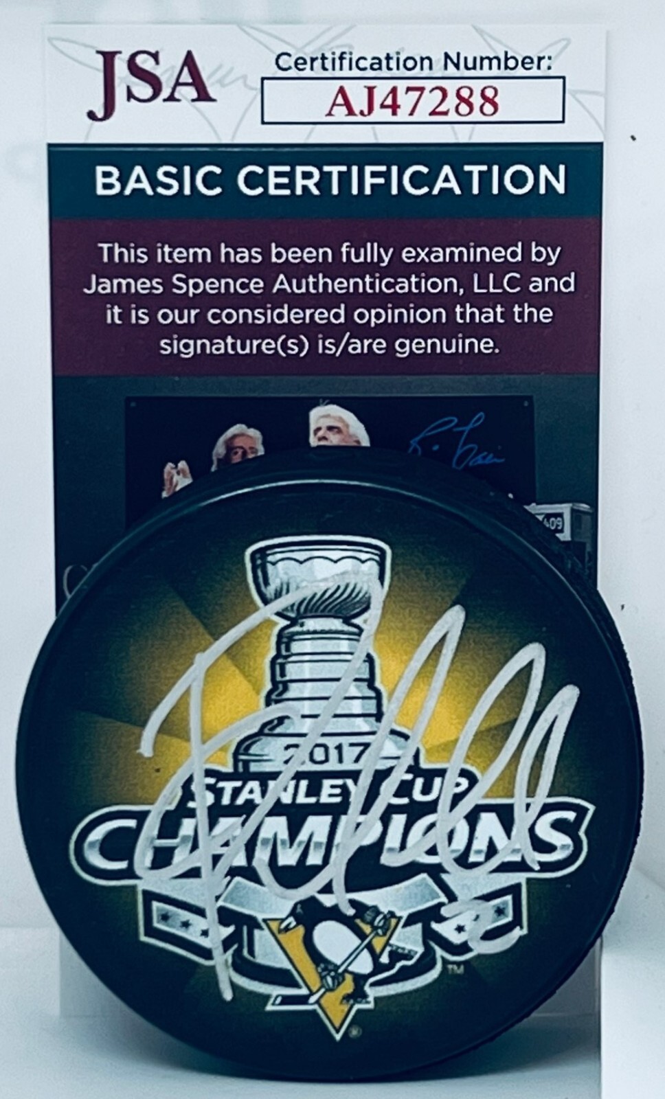 Chad Ruhwedel signed Pittsburgh Penguins 2017 Stanley Cup Champs Puck JSA
