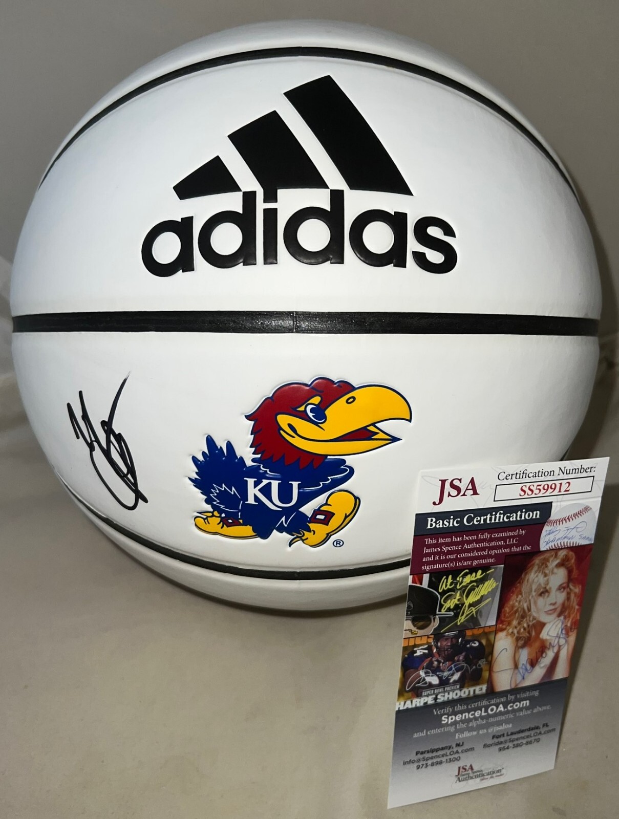 Mario Chalmers signed Kansas Jayhawks F/S Logo Basketball Ball autographed 2 JSA
