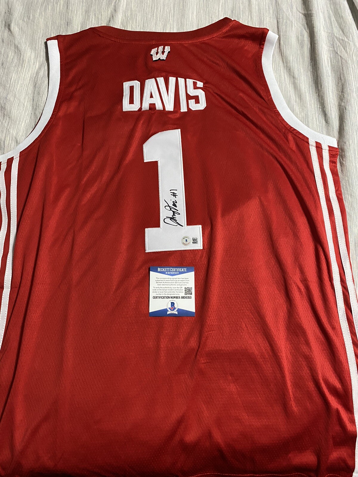 JOHNNY DAVIS SIGNED JERSEY WISCONSIN BADGERS BASKETBALL AUTOGRAPH Rare BAS COA
