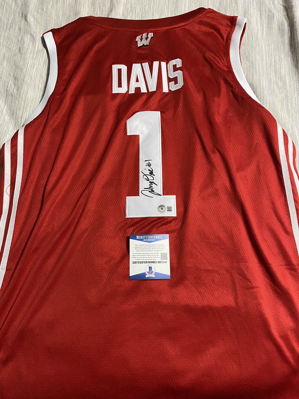 JOHNNY DAVIS SIGNED JERSEY WISCONSIN BADGERS BASKETBALL AUTOGRAPH Rare BAS COA
