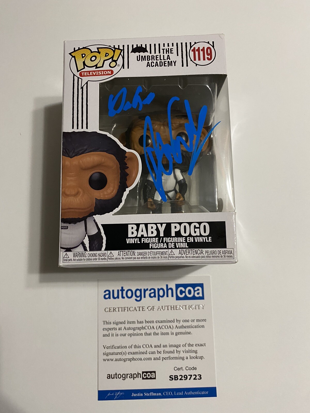 Adam Godley Signed Autographed Funko Pop Umbrella Academy Baby Pogo ACOA
