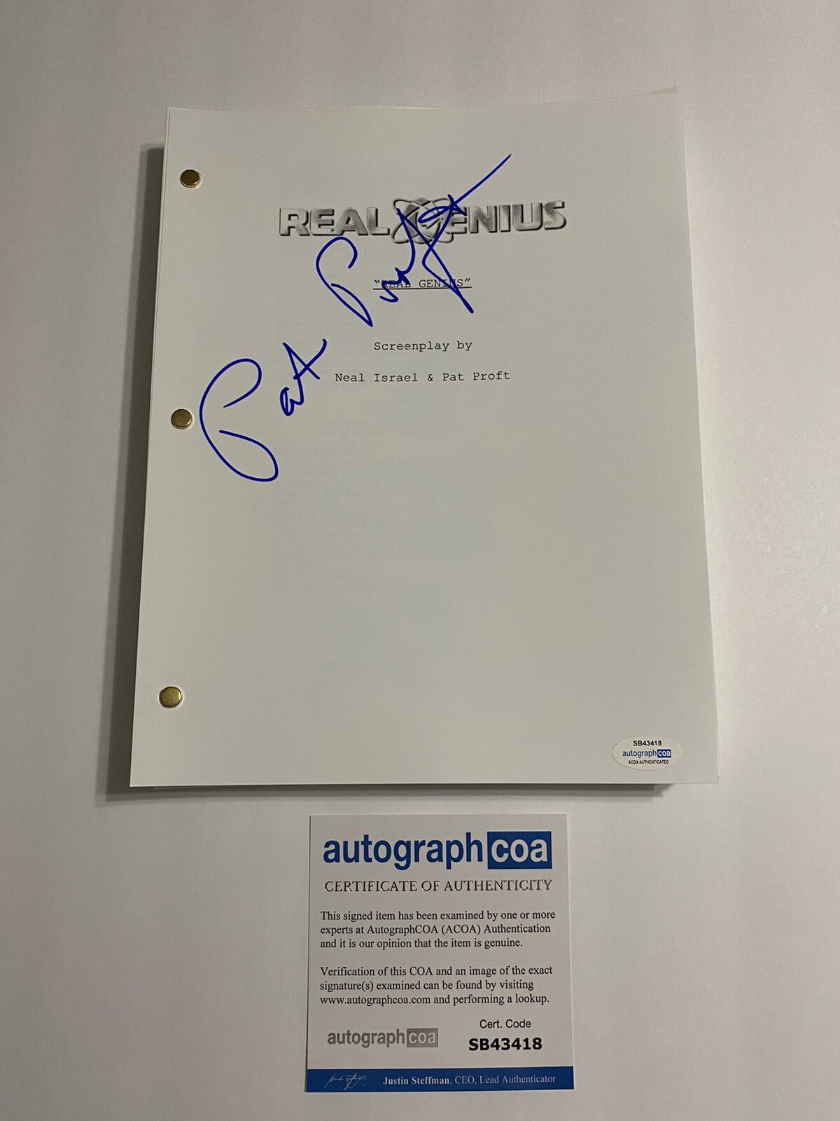 Pat Proft signed autograph ‘Real Genius’ full script Writer Creator ACOA COA
