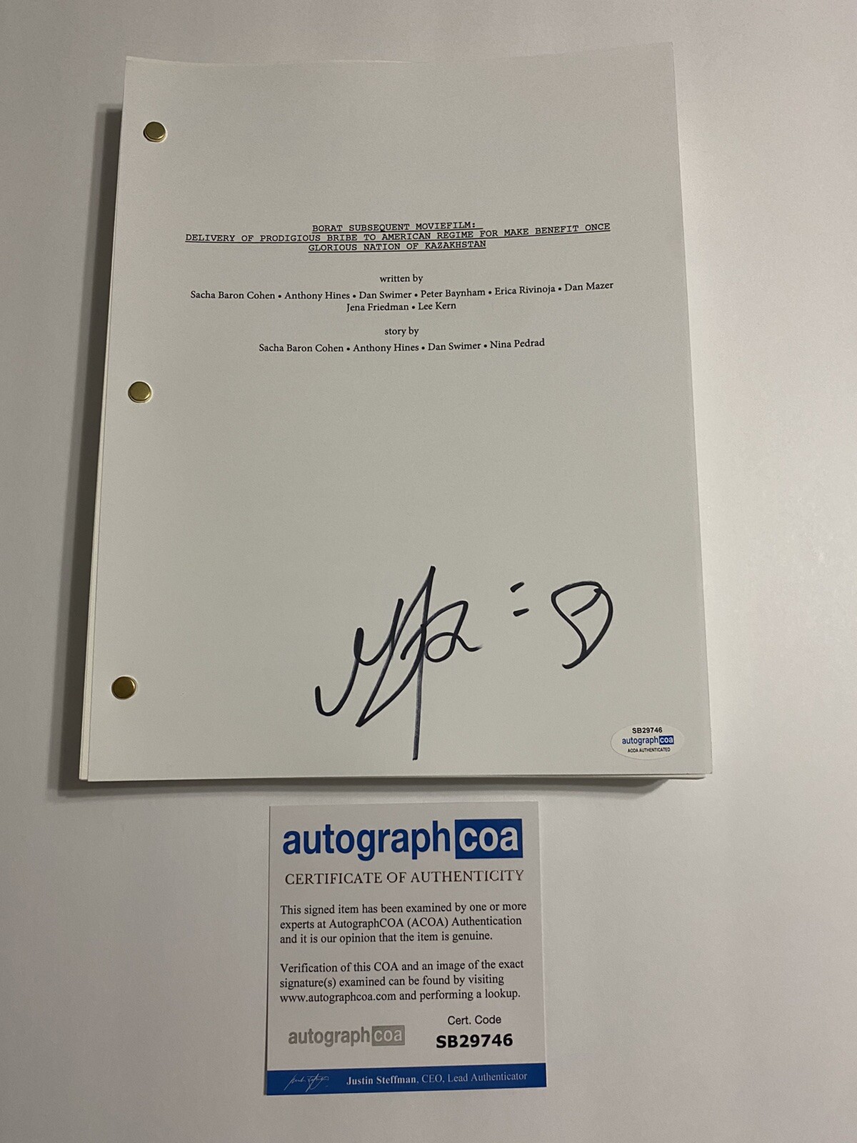 Maria Bakalova signed autographed Borat Full Movie Script ACOA
