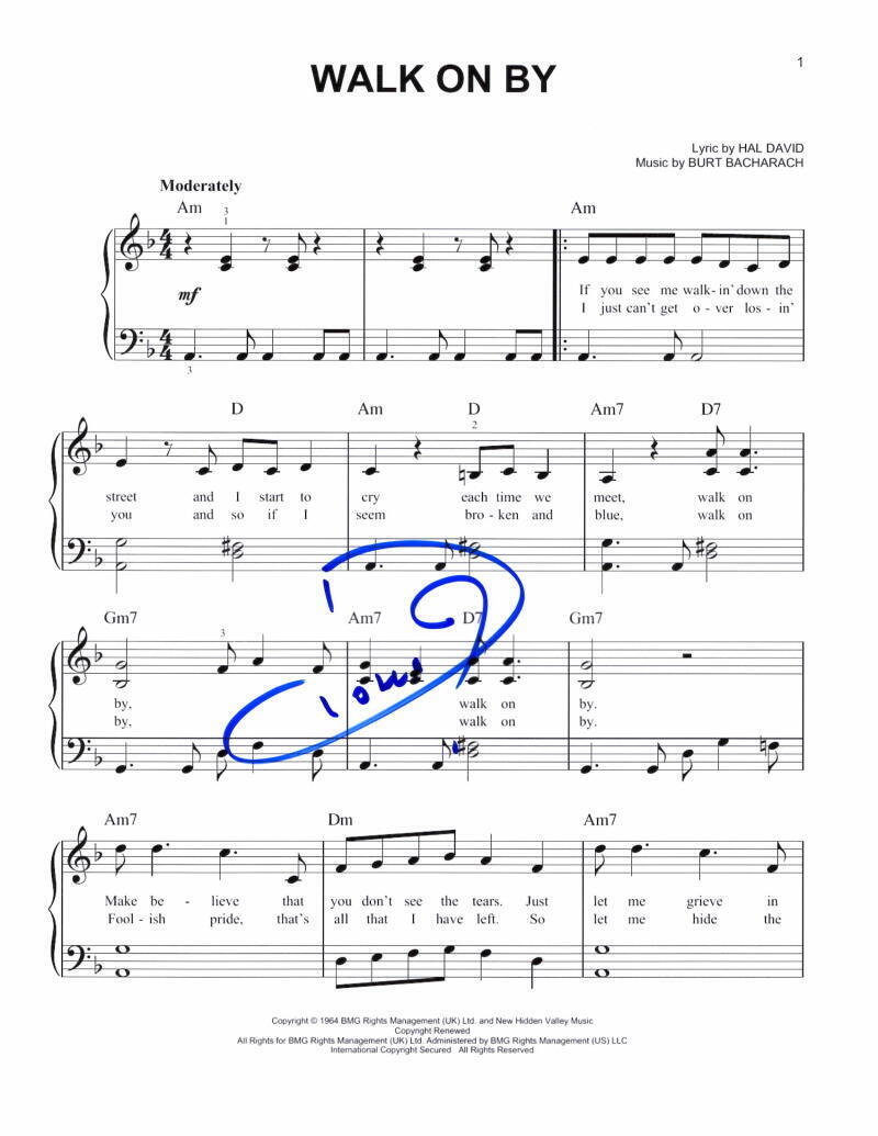 Dionne Warwick Signed Autograph Walk on By Sheet Music - Soul Music Legend Rare
