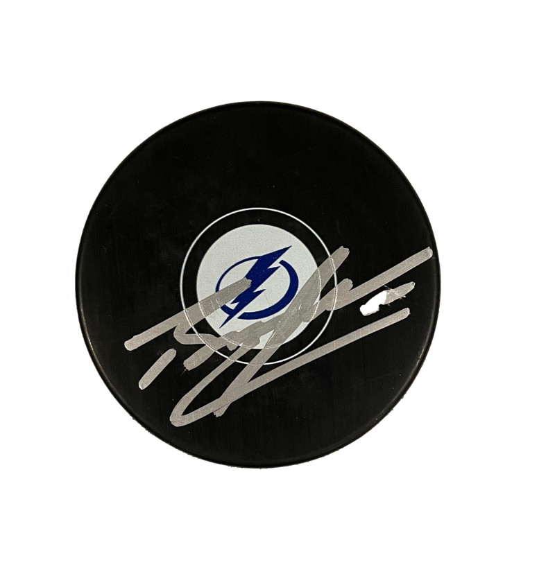 Braydon Coburn Signed Autograph Tampa Bay Lightning Hockey Puck - Thrashers
