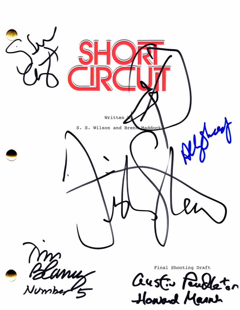Cast Signed Autograph Short Circuit Full Movie Script - Fisher Stevens Sheedy +3
