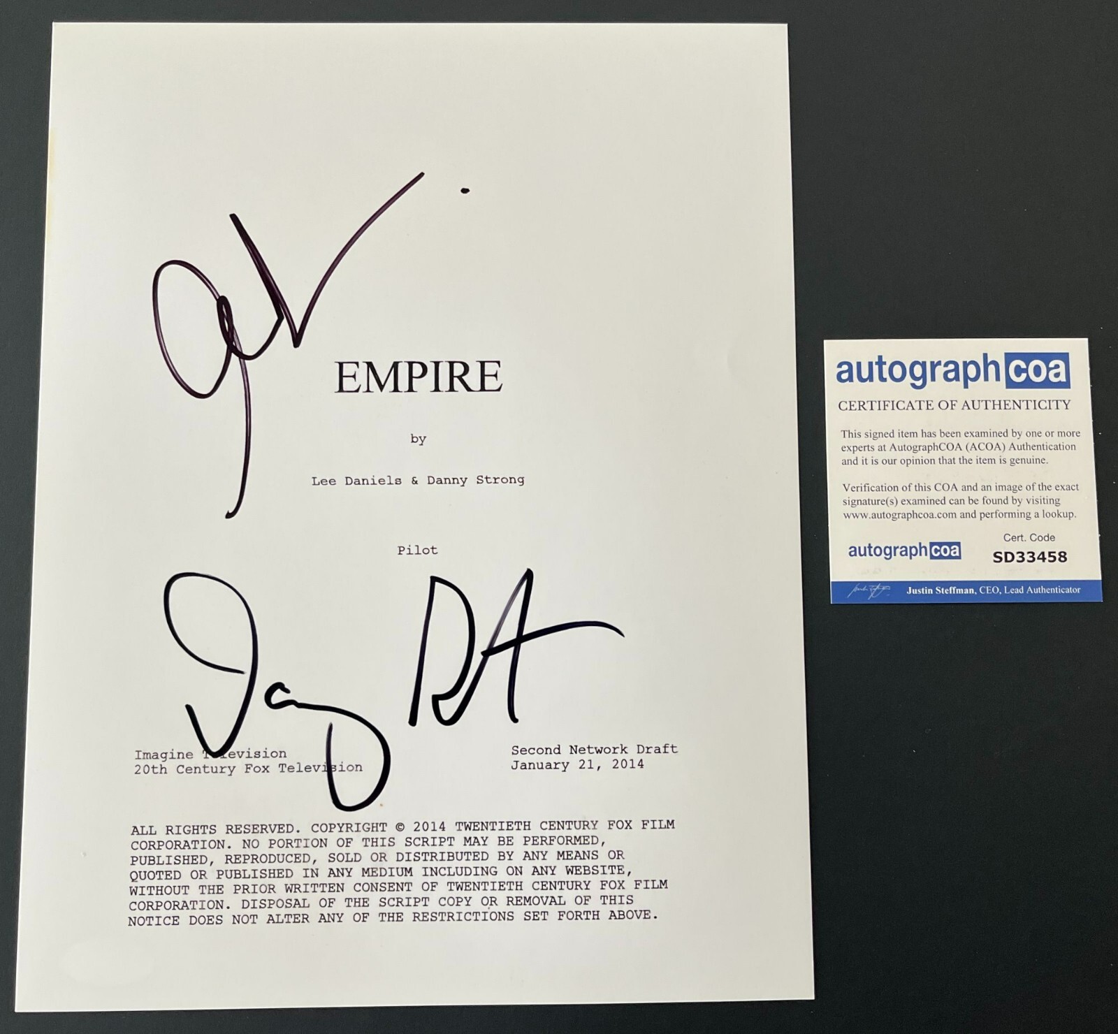 LEE DANIELS & DANNY STRONG SIGNED AUTOGRAPH FULL EMPIRE PILOT SCRIPT w/PROOF
