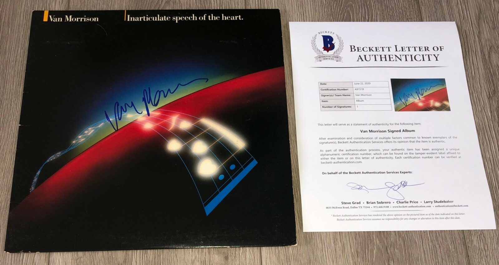 VAN MORRISON SIGNED INARTICULATE SPEECH OF THE HEART ALBUM w/PROOF BECKETT BAS
