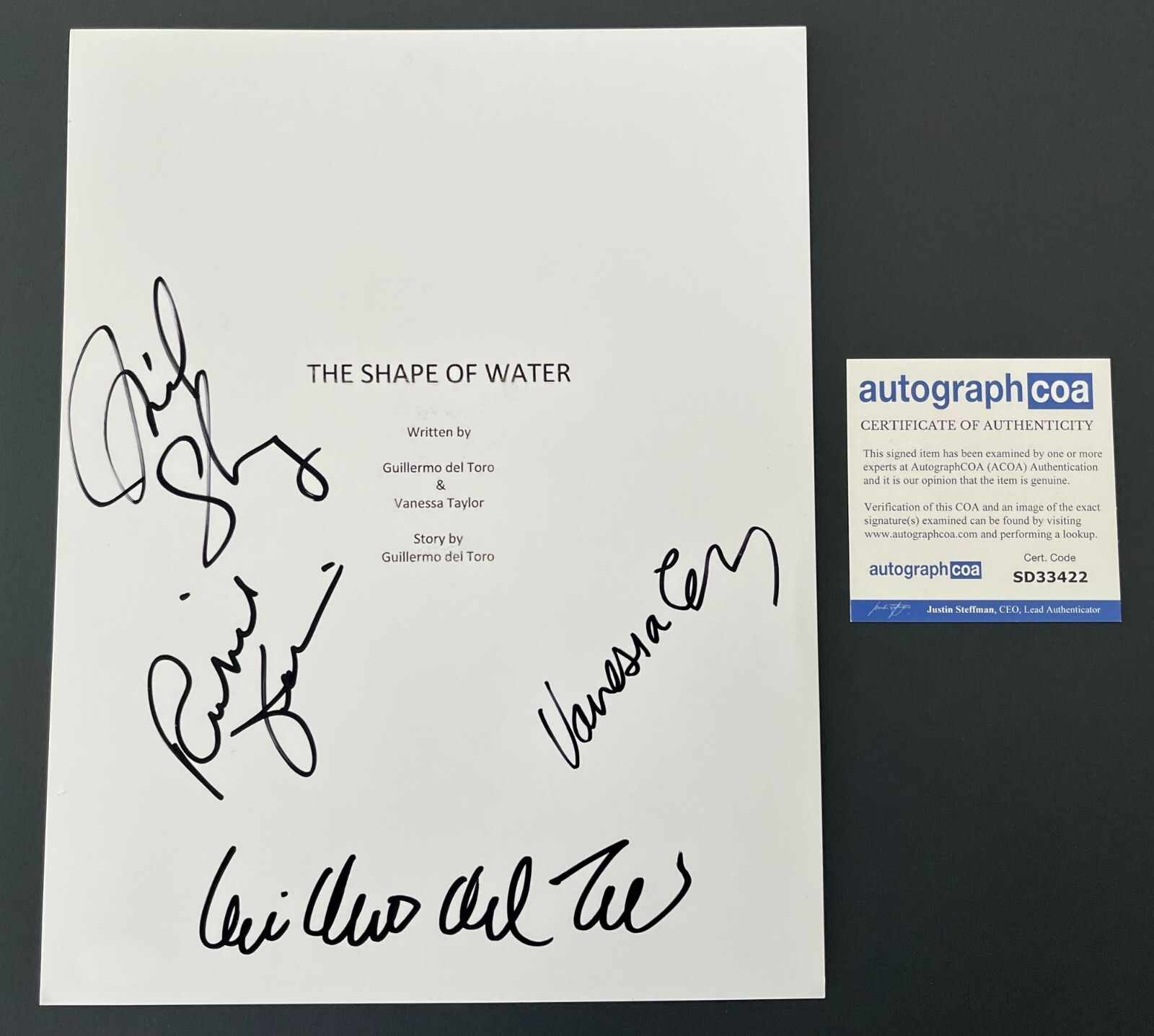 GUILLERMO DEL TORO +3 SIGNED THE SHAPE OF WATER 117 PAGE SCRIPT w/EXACT PROOF
