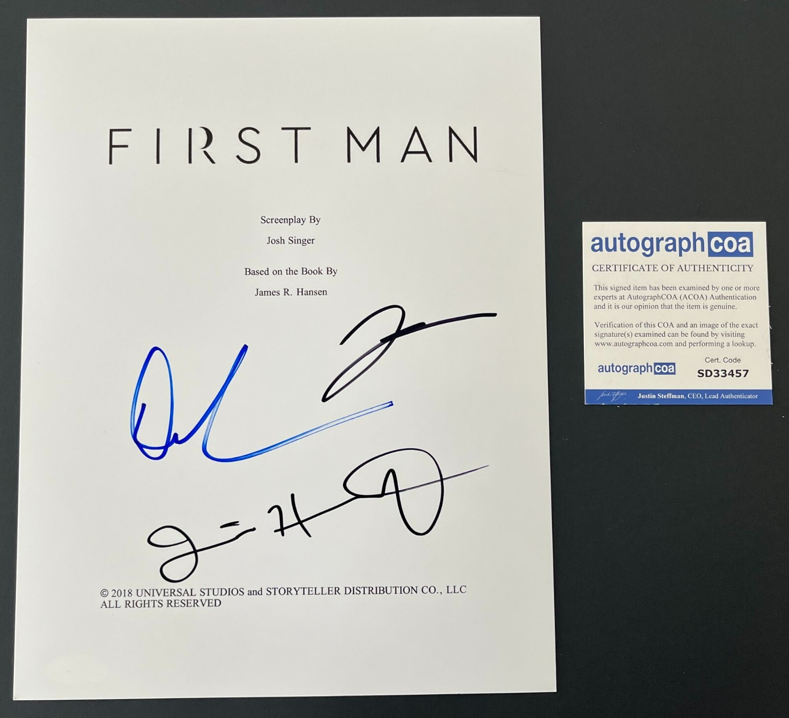 DAMIEN CHAZELLE +2 SIGNED AUTOGRAPH FIRST MAN 118 PAGE SCRIPT w/EXACT PROOF
