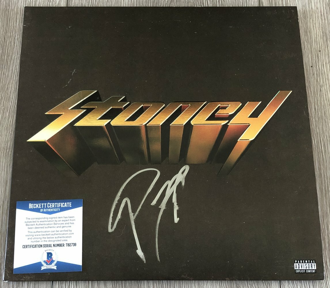 POST MALONE SIGNED AUTOGRAPH STONEY VINYL RECORD ALBUM w/PROOF & BECKETT BAS COA
