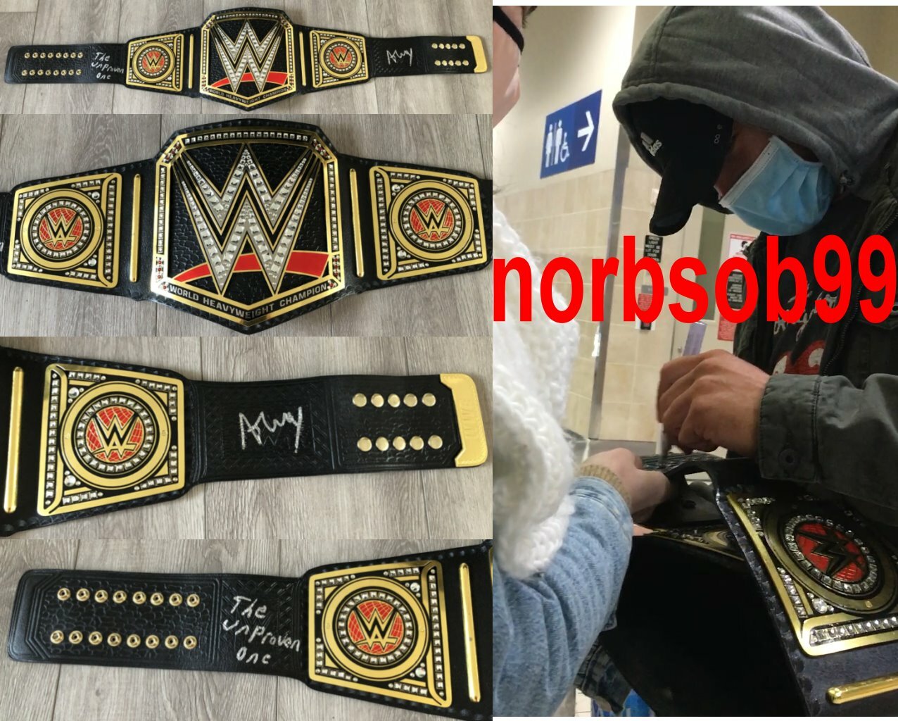 AUSTIN THEORY SIGNED THE UNPROVEN ONE WWE LEATHER BELT w/EXACT PROOF BECKETT COA
