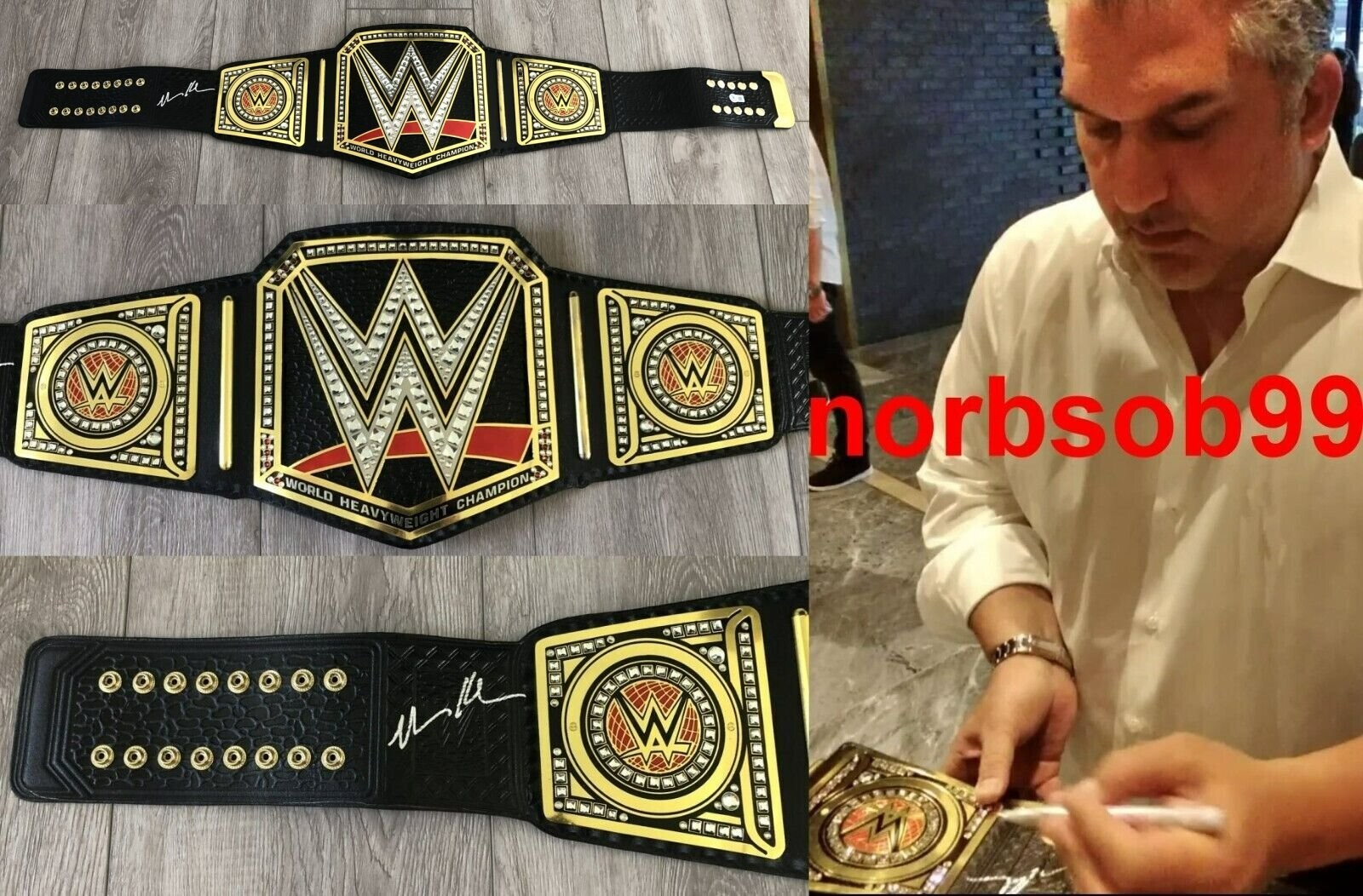 NICK KHAN SIGNED WWE CHAMPIONSHIP LEATHER BELT w/EXACT PROOF & BECKETT BAS COA

