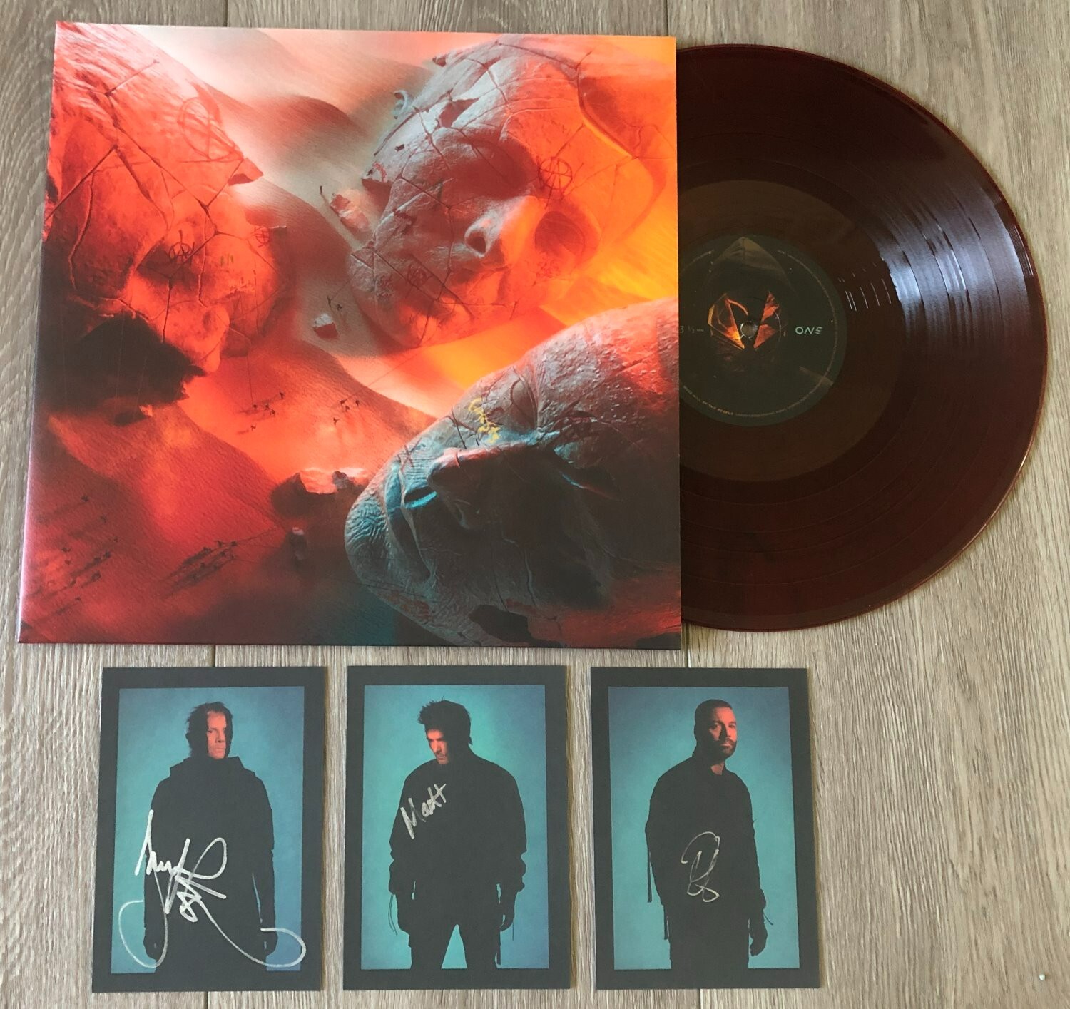 MUSE WILL OF THE PEOPLE RED + BLACK MARBLE VINYL LP ALBUM & 3 SIGNED ART CARDS
